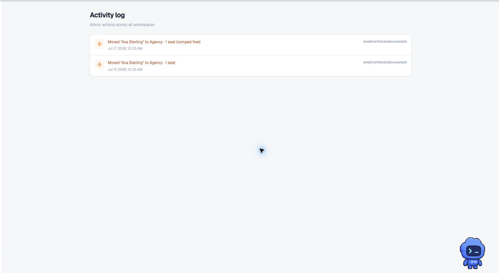 Current Terlido Admin Audit interface