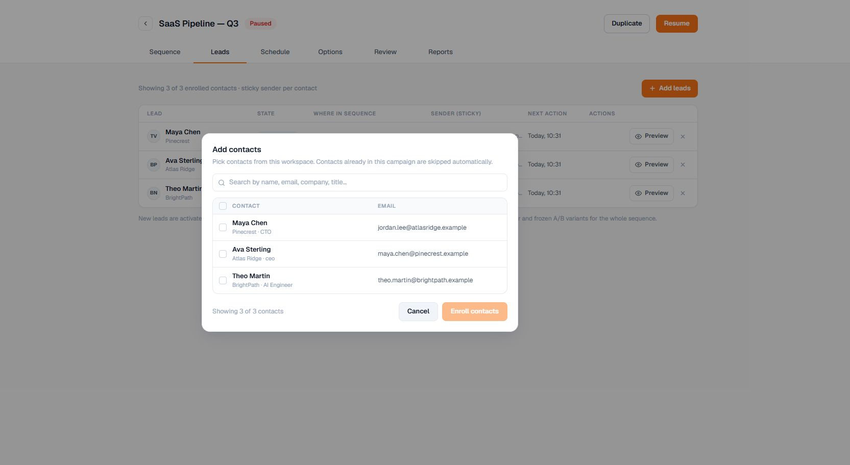Current Terlido Campaign Contact Picker interface