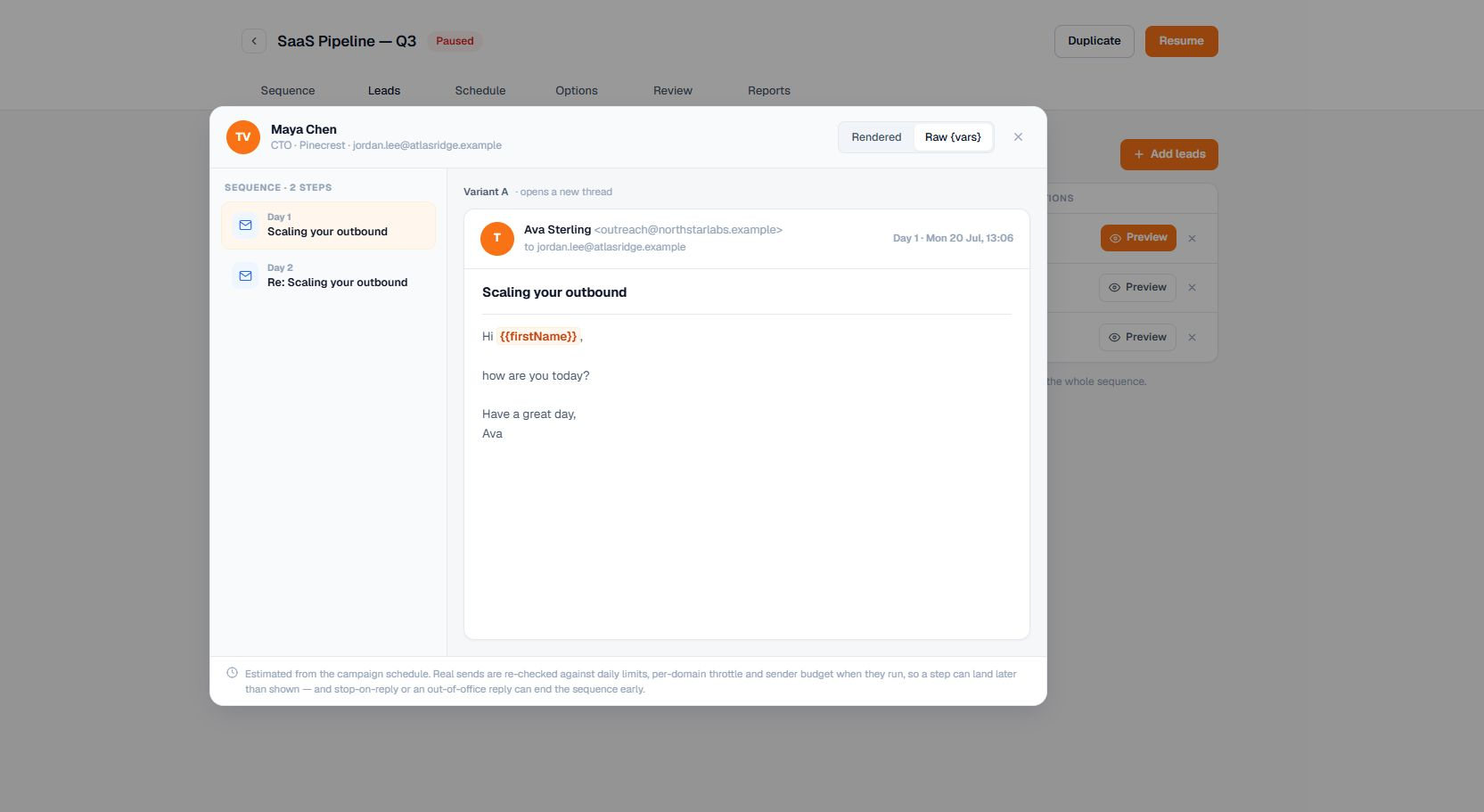 Current Terlido Campaign Contact Preview interface