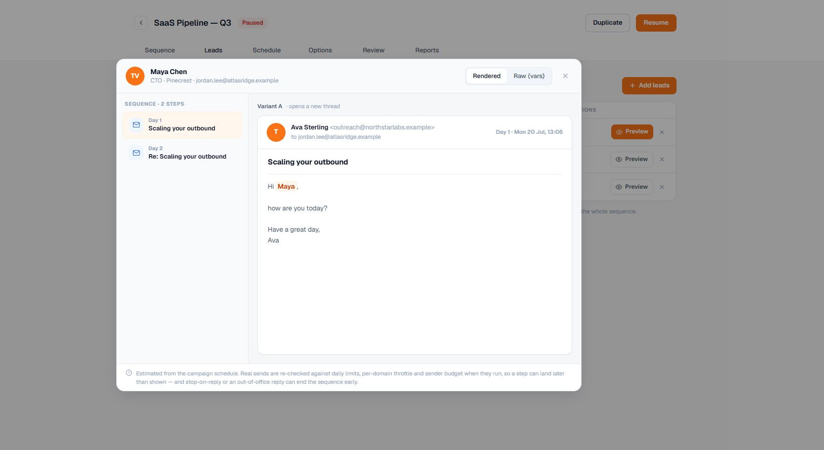 Current Terlido Campaign Personalization Preview interface