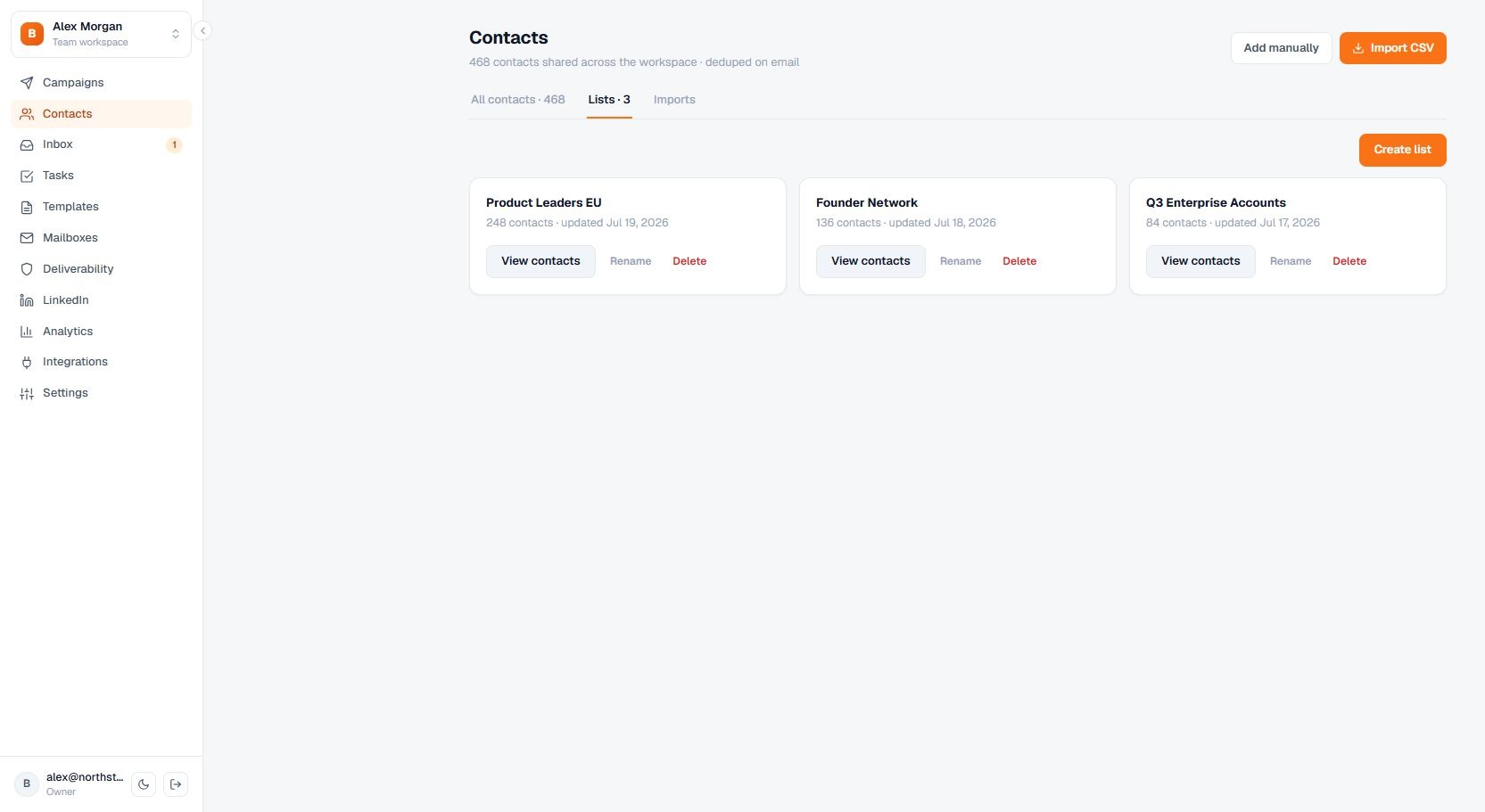 Current Terlido Contacts Lists interface