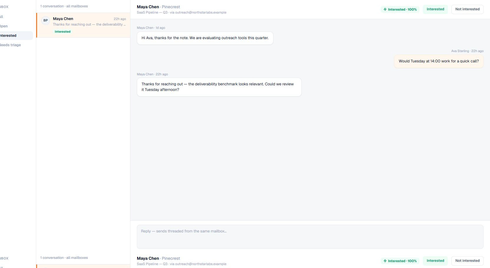 Current Terlido Inbox Interested Filter interface