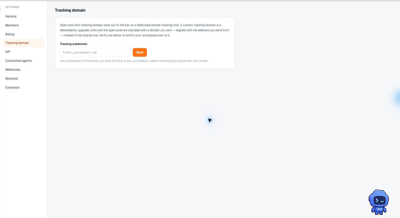 Terlido Tracking domain settings for CNAME setup and verification